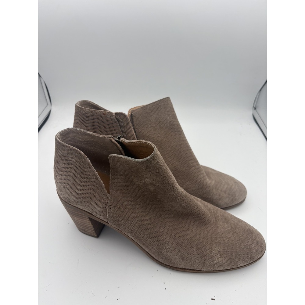 Lucky Brand Boots Womens Size 9.5 Brown Suede Chevron Ankle Booties Block Heel